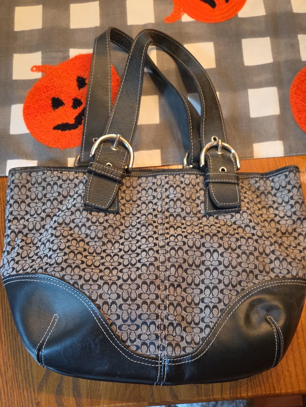 Classic Coach Patterned Tote Bag in Black and Gray